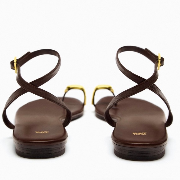 Zara metal ring toe-post leather sandals - Picture 5 of 7